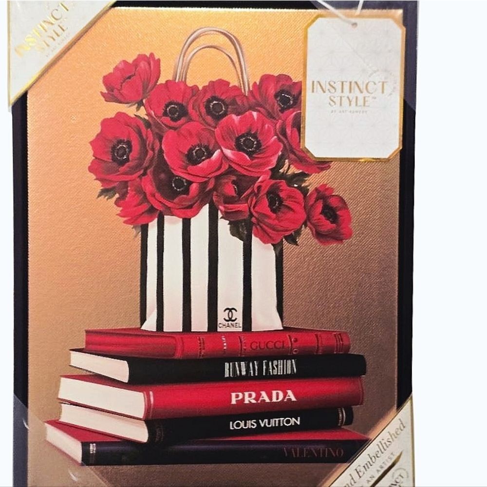 Instinct Style Floral Chanel Bag Fashion Boockstack Framed Canvas Wall Decor